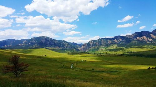 Scenic view of landscape against cloudy sky