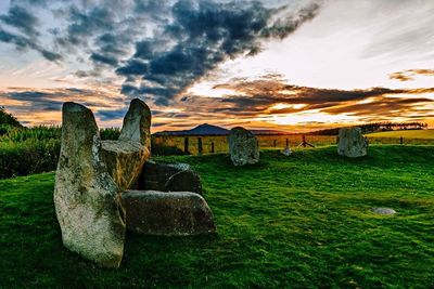 Scenic view of grassy field against cloudy sky