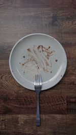 High angle view of breakfast in plate on table