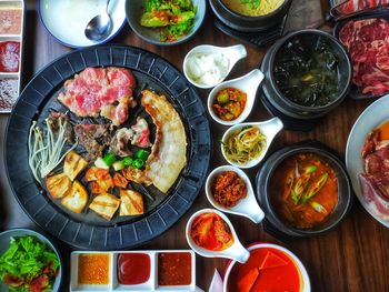 High angle view of food on table