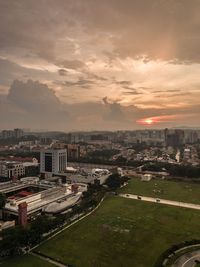 High angle view of cityscape against sky