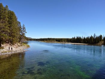 Scenic view of calm lake against blue sky