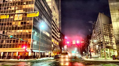 View of city street at night