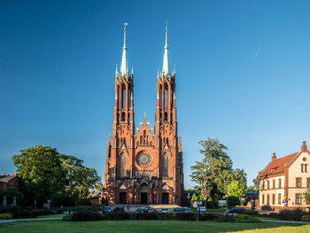 View of historical building against clear blue sky