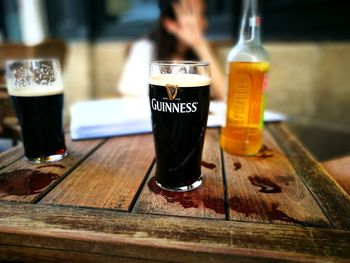 Close-up of beer on table