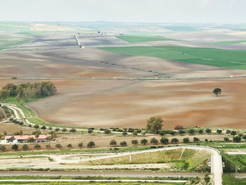 High angle view of agricultural field against sky
