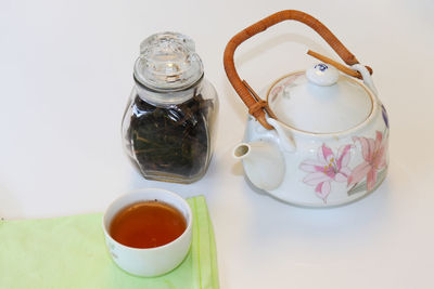 High angle view of tea on table