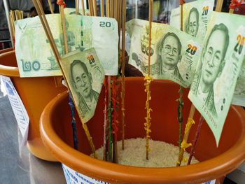 Close-up of objects for sale