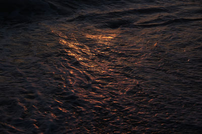 High angle view of sea at night