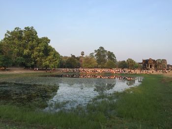 Scenic view of lake against clear sky