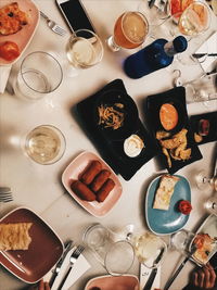 High angle view of breakfast on table