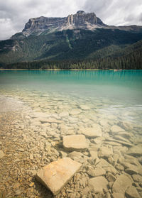 Beautiful emerald lake with dominant mountain in background, emerald lake, yoho np, bc, canada