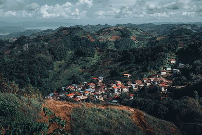 High angle view of townscape against sky