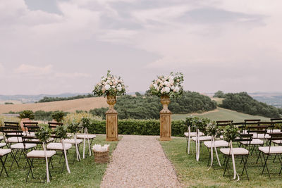 View of flower decoration against landscape