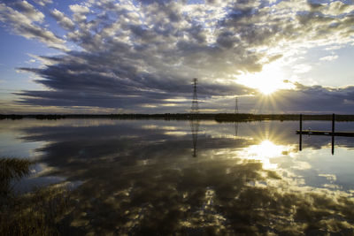 Scenic view of lake against sky during sunset