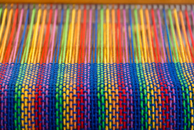Full frame shot of multi colored string in textile industry