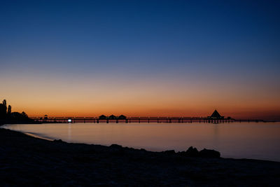 Scenic view of sea against clear sky during sunset
