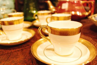 Close-up of coffee cup on table