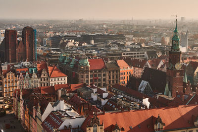 High angle view of buildings in city