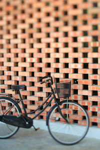 Close-up of bicycle parked in basket