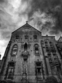 Low angle view of church against cloudy sky