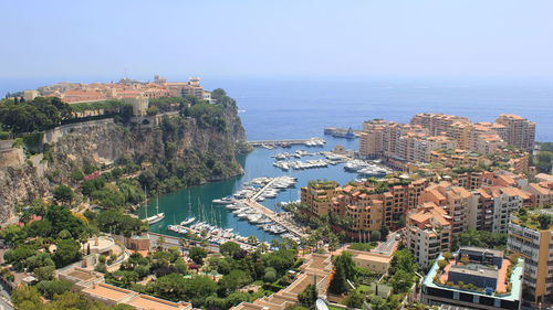 High angle view of monaco-ville and fontvieille harbour