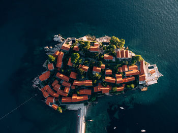 High angle view of buildings in sea