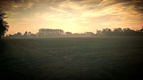 Scenic view of field against sky during sunset