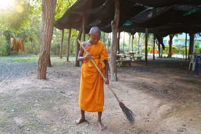 Full length of man walking in temple