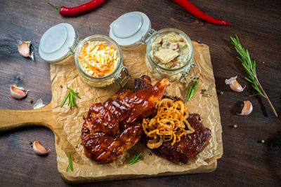 High angle view of food on table