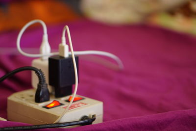 Close-up of camera on table