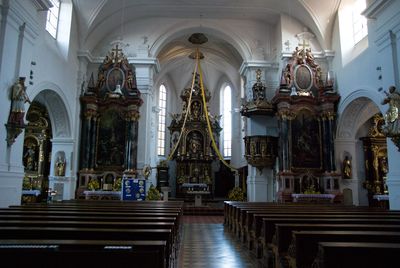 Interior of cathedral and buildings