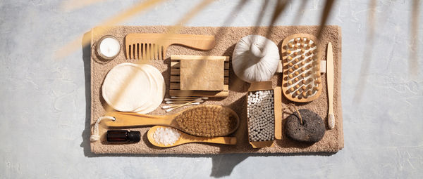 High angle view of food on table