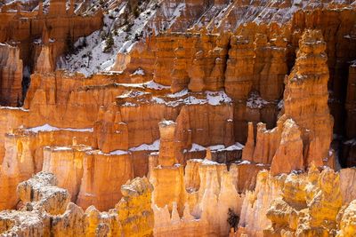 Close up view of bryce canyon national park hoodoos in winter in souther utah usa