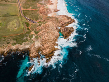 High angle view of rocks on beach