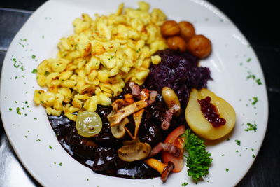 High angle view of meal served in plate