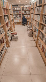 Aerial view of books in library