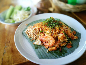 High angle view of food in plate on table