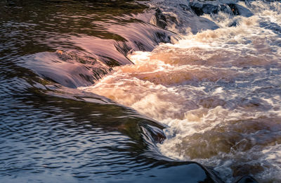 High angle view of water flowing over rocks