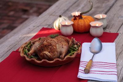 Close-up of christmas decoration on table