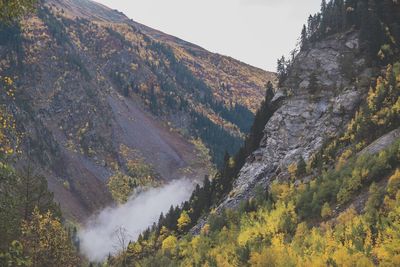Scenic view of waterfall against sky