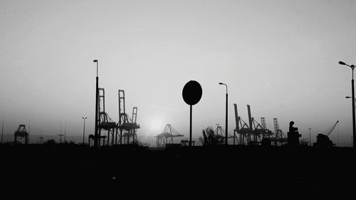 Silhouette of hot air balloon against clear sky