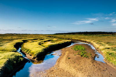 Scenic view of landscape and lake against sky