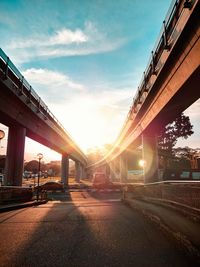 View of bridge in city at sunset