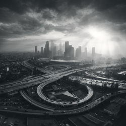 Aerial view of cityscape against sky