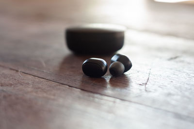 Close-up of buttons on table