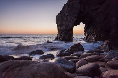 Scenic view of sea against clear sky