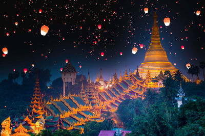 Myanmar view of shwedagon pagoda a night, shwedagon pagoda with larntern, yangon, myanmar.
