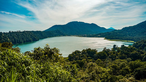 Scenic view of bay against sky