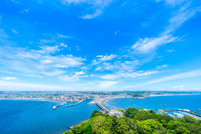 Scenic view of sea against blue sky